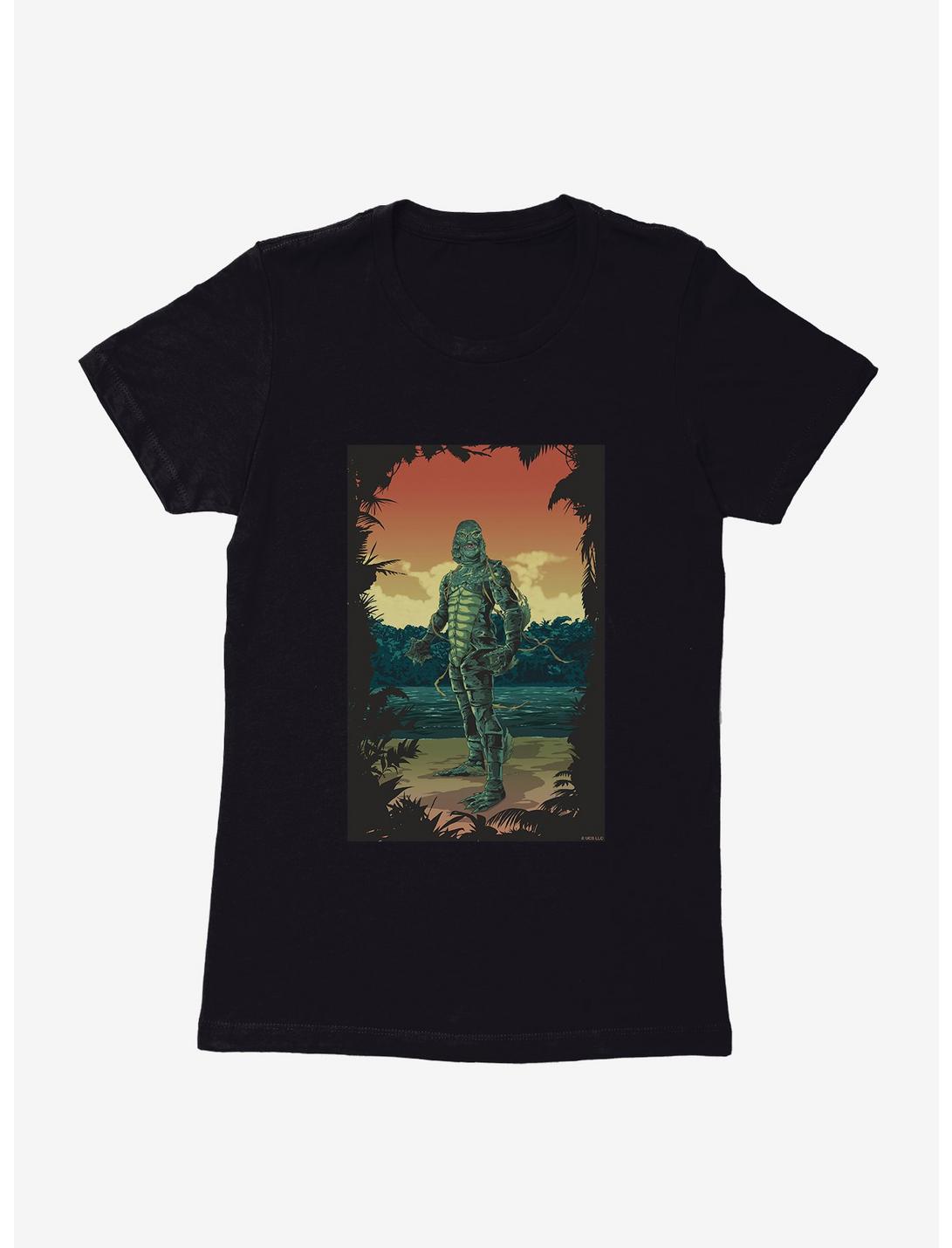 Creature From The Black Lagoon Comic Art Sunset Womens T-Shirt, BLACK, hi-res