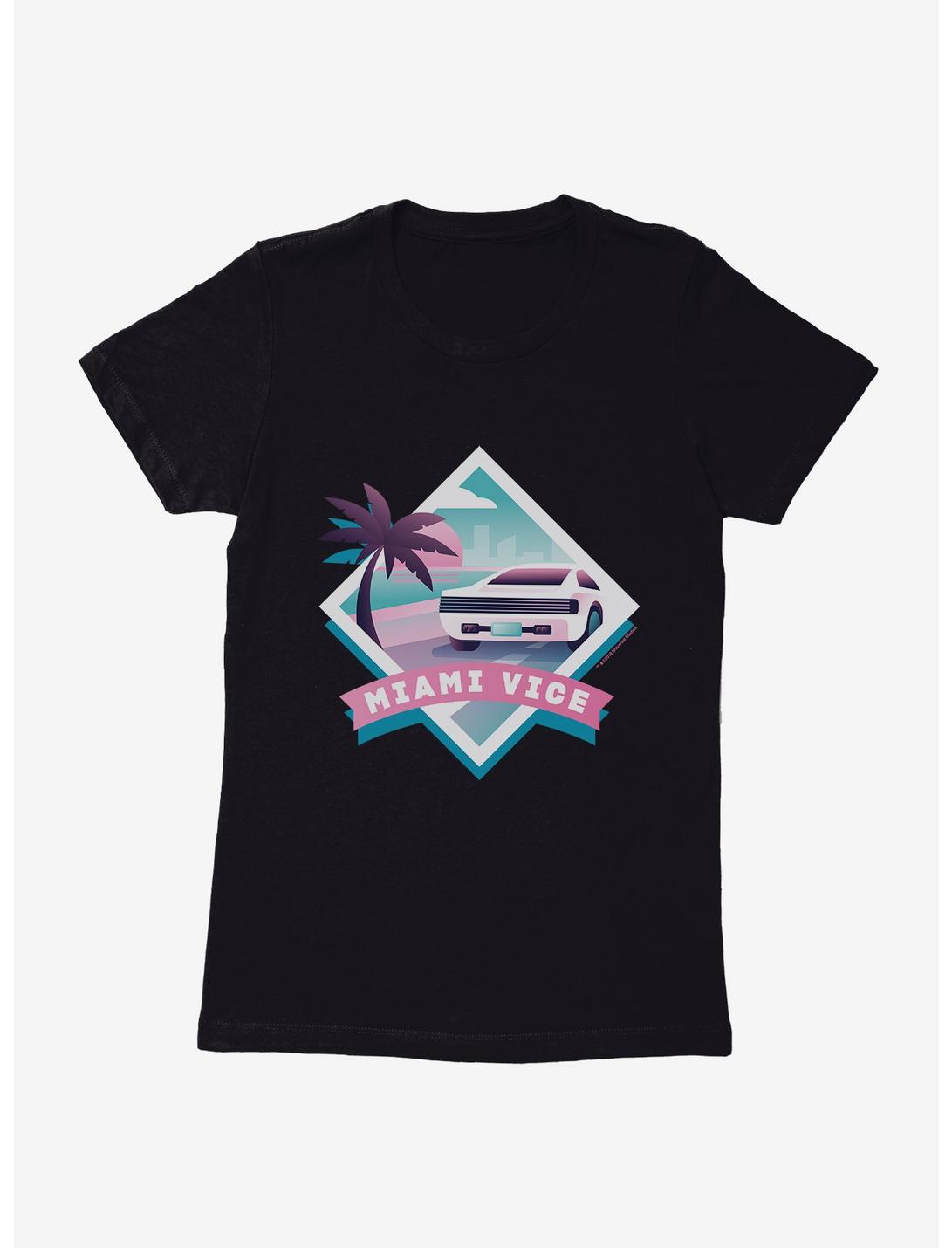 Miami Vice Pastel Diamond Scenery Womens T-Shirt, BLACK, hi-res