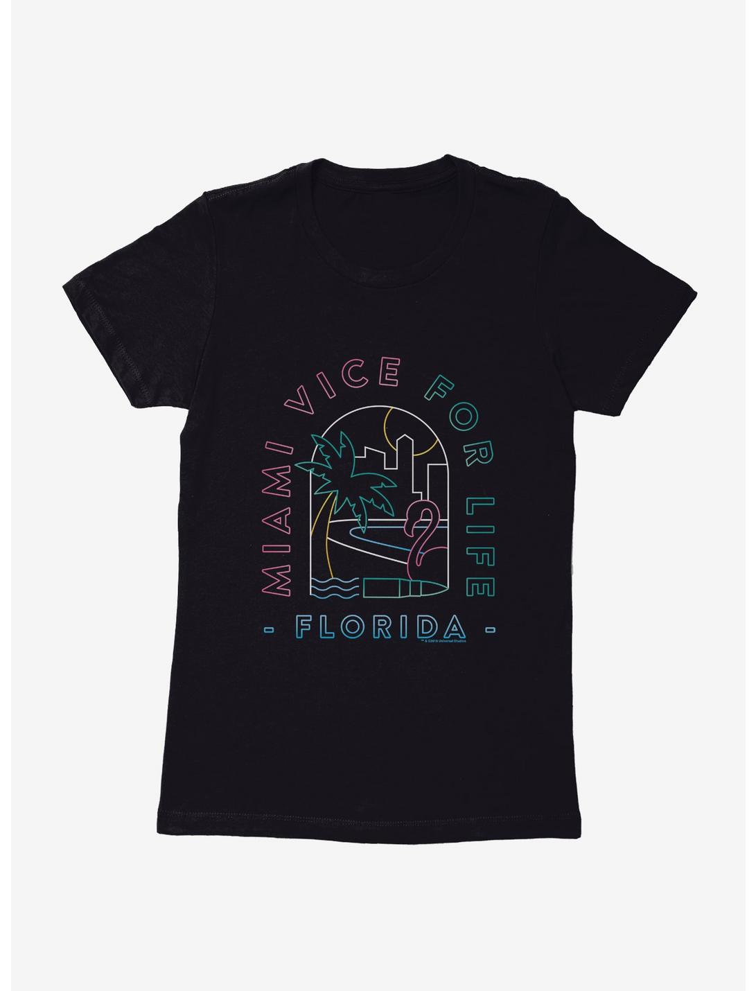 Miami Vice For Life Beach Scene Outline Womens T-Shirt, BLACK, hi-res