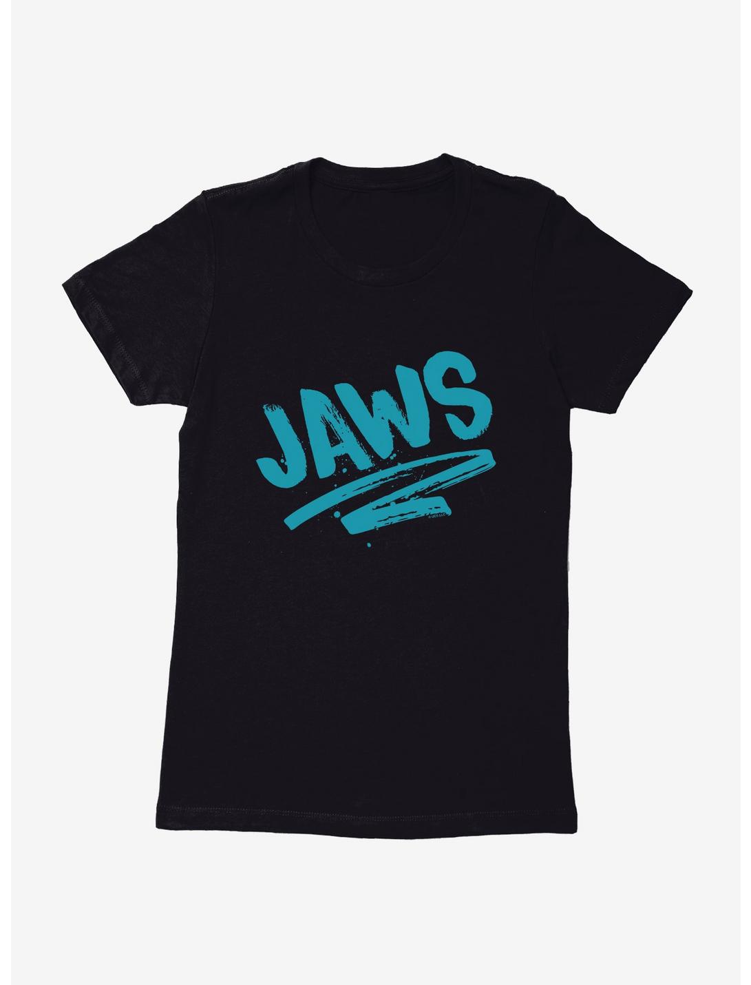 Jaws Blue Chalk Script Womens T-Shirt, BLACK, hi-res