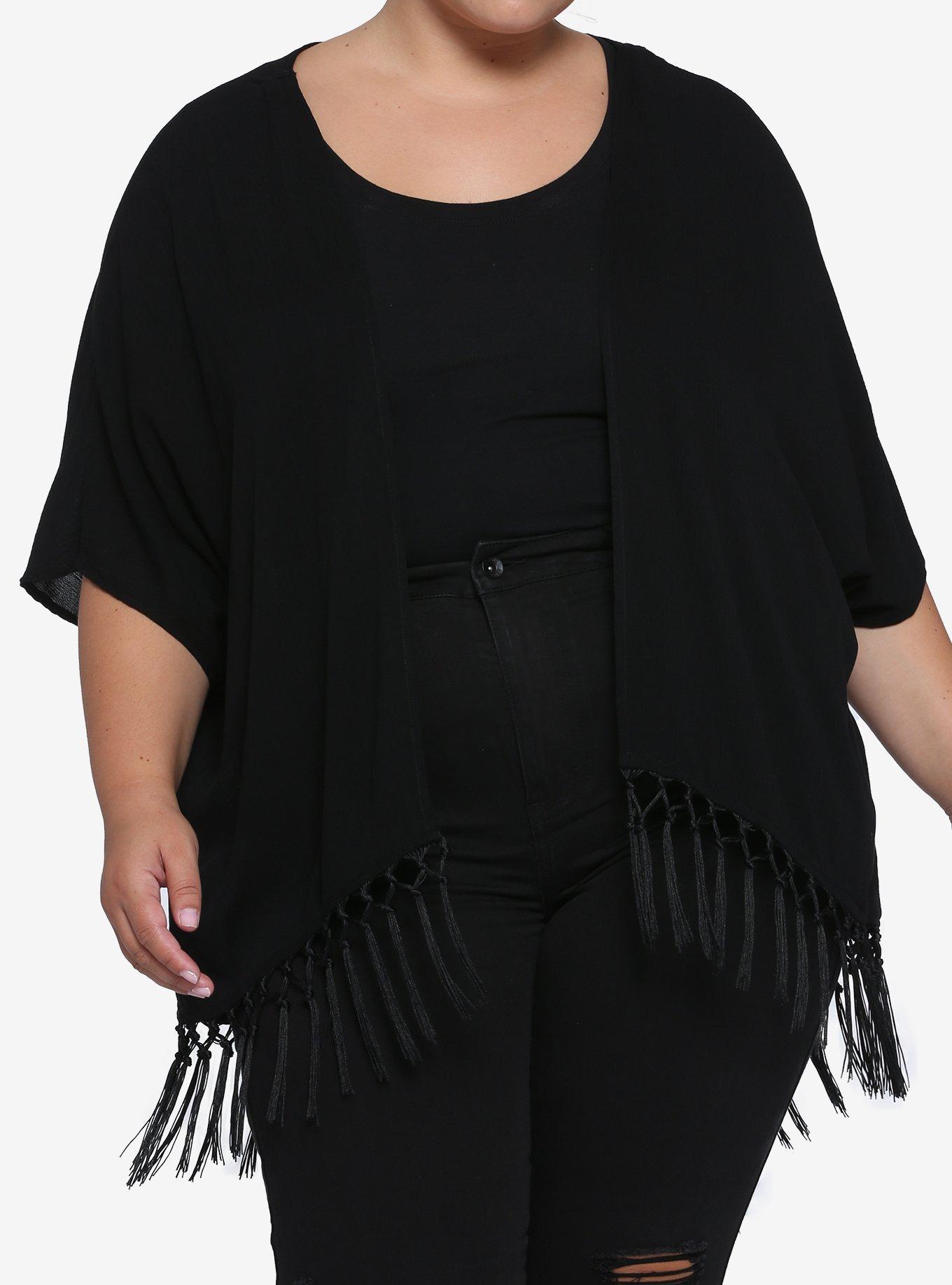 Dripping Moon Black Kimono Plus Size, BLACK, hi-res
