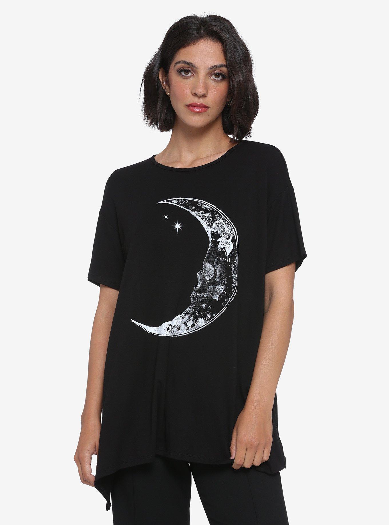 Skull Moon Shark Bite Girls T-Shirt, BLACK, hi-res