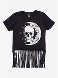 Floral Moon & Skull Fringe Girls T-Shirt, BLACK, hi-res
