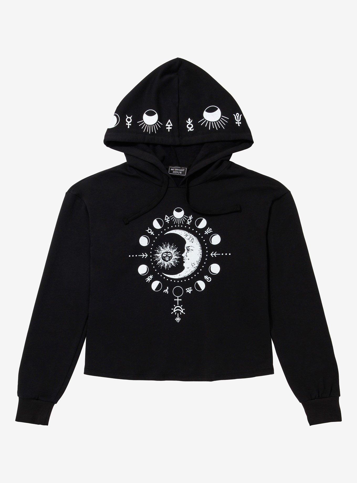 Moon Symbols Girls Crop Hoodie, BLACK, hi-res