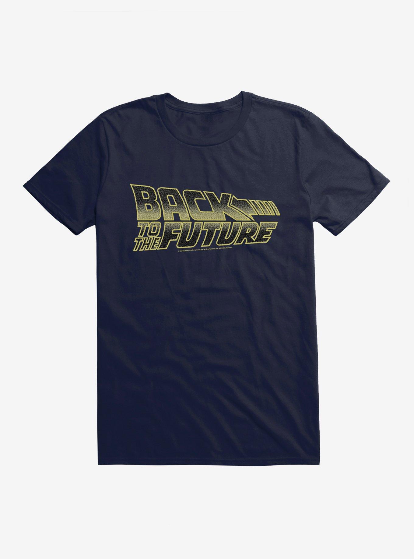 Back To The Future Bold Yellow Script T-Shirt, NAVY, hi-res