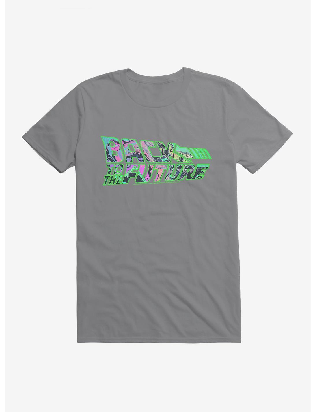 Back To The Future Green Neon Outline Script T-Shirt, STORM GREY, hi-res