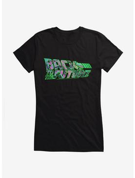 Back To The Future Green Neon Outline Script Girls T-Shirt, BLACK, hi-res