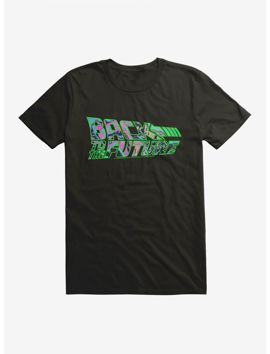 Back To The Future Green Neon Outline Script T-Shirt, BLACK, hi-res