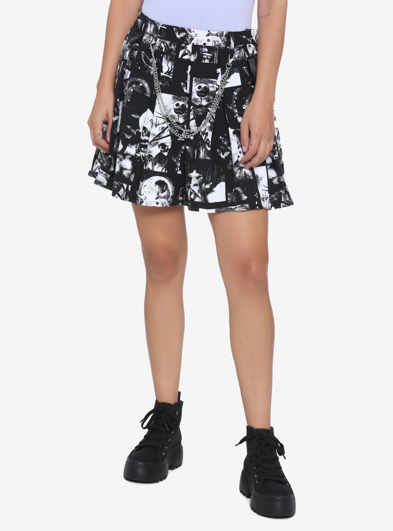 THe Nightmare Before Christmas Black & White Pleated Skirt, BLACK, hi-res