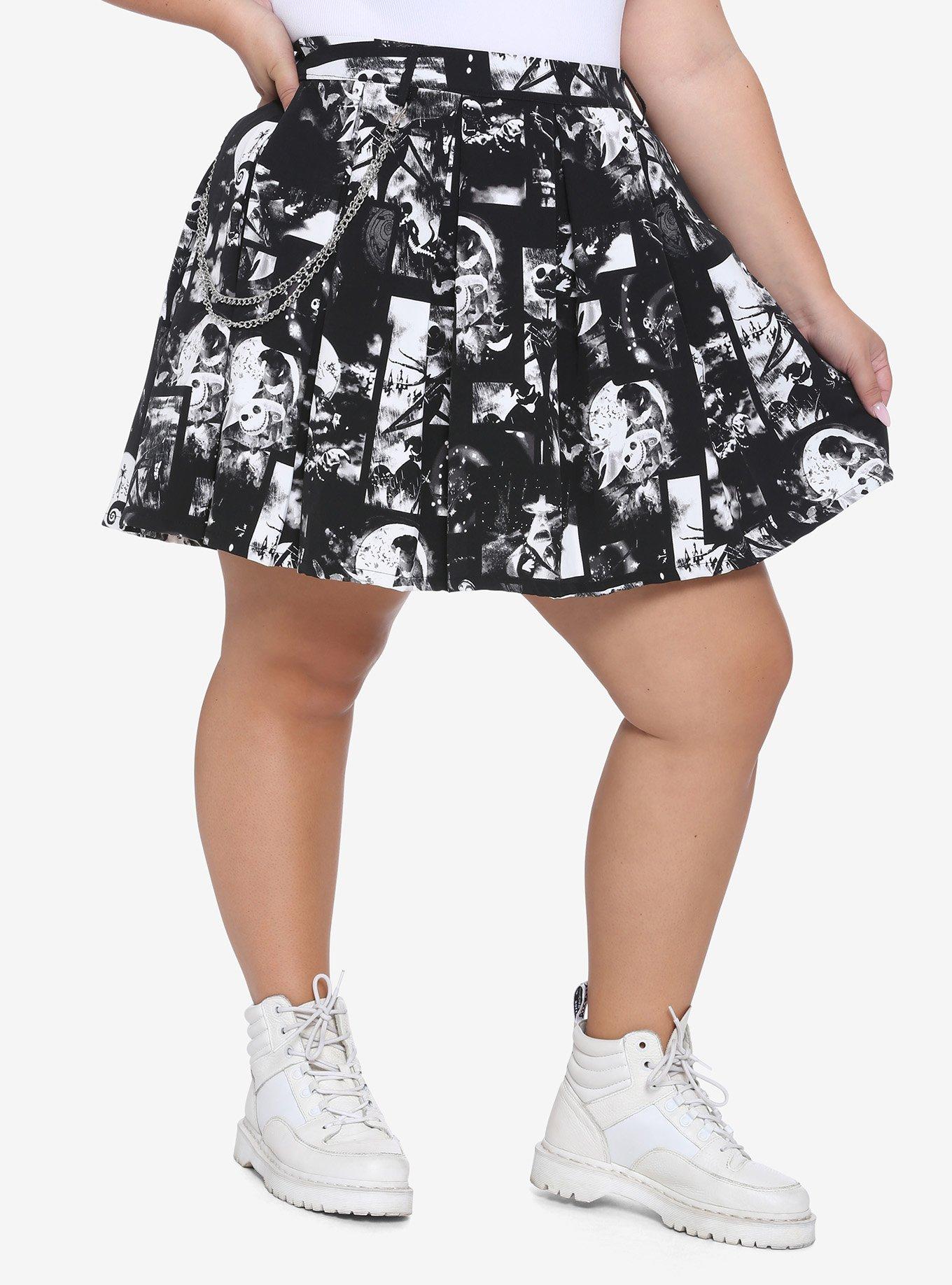 THe Nightmare Before Christmas Black & White Pleated Skirt Plus Size, BLACK, hi-res