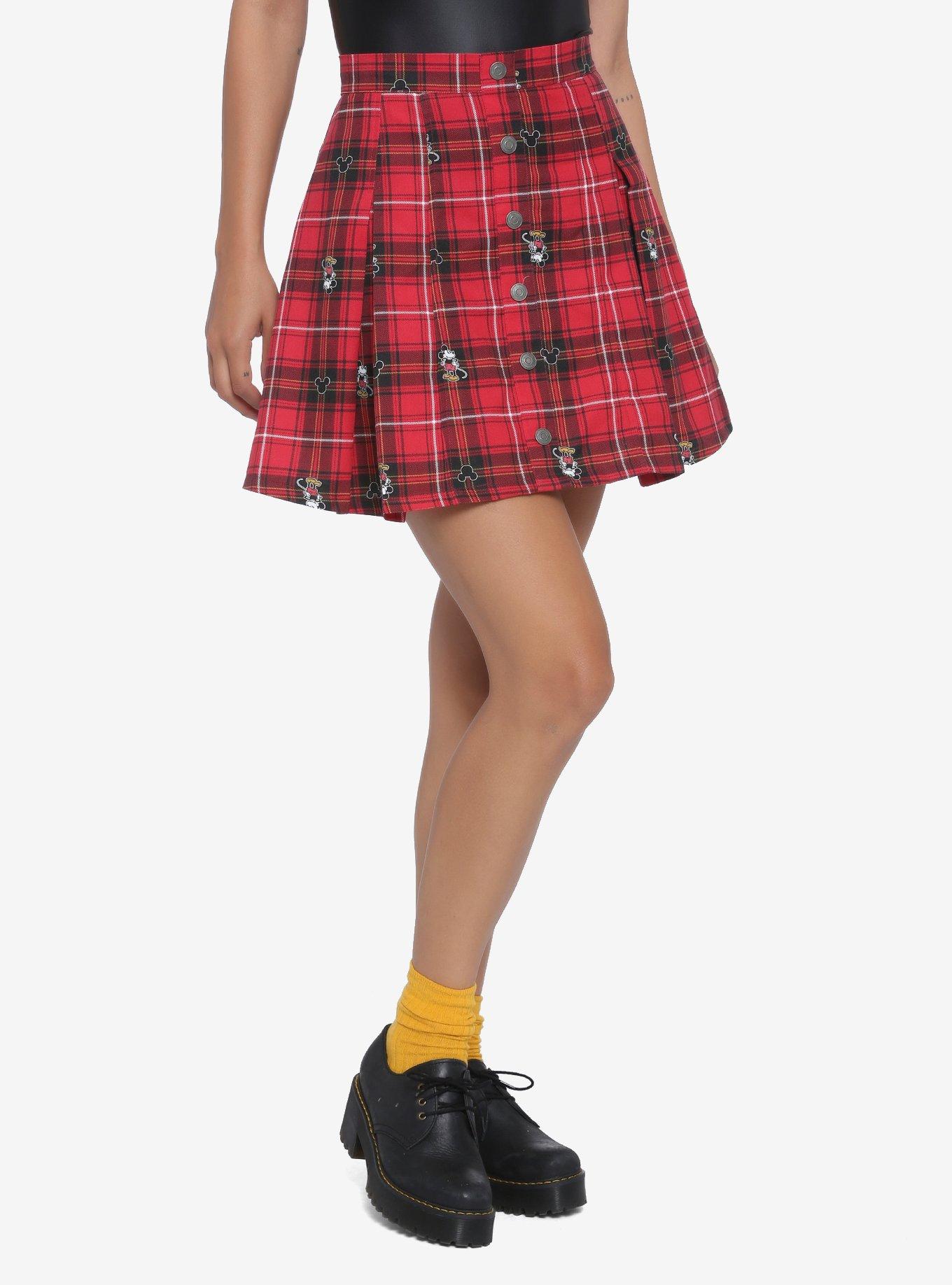 Disney Mickey Mouse Plaid Pleated Skirt, RED, hi-res