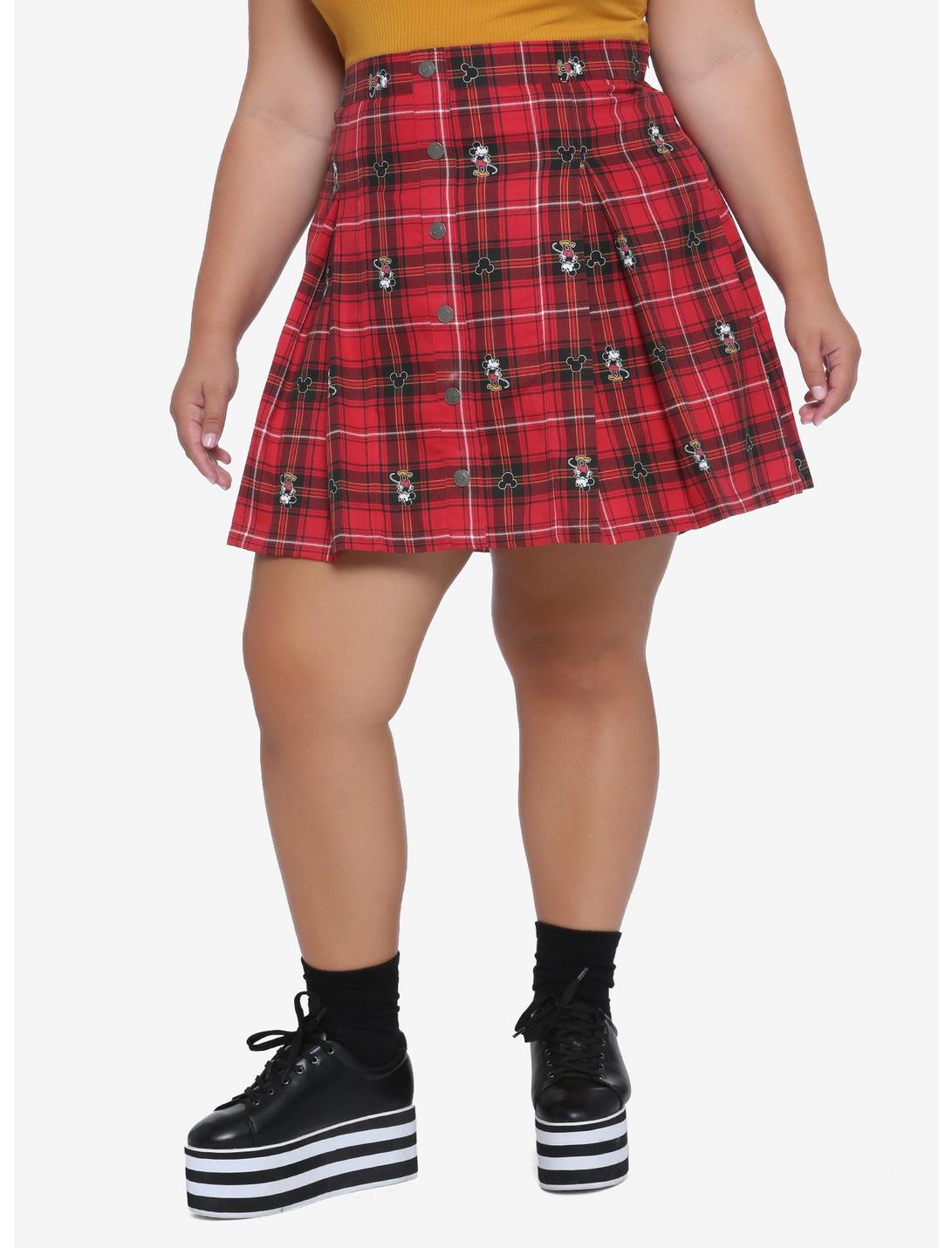 Disney Mickey Mouse Plaid Pleated Skirt Plus Size, RED, hi-res