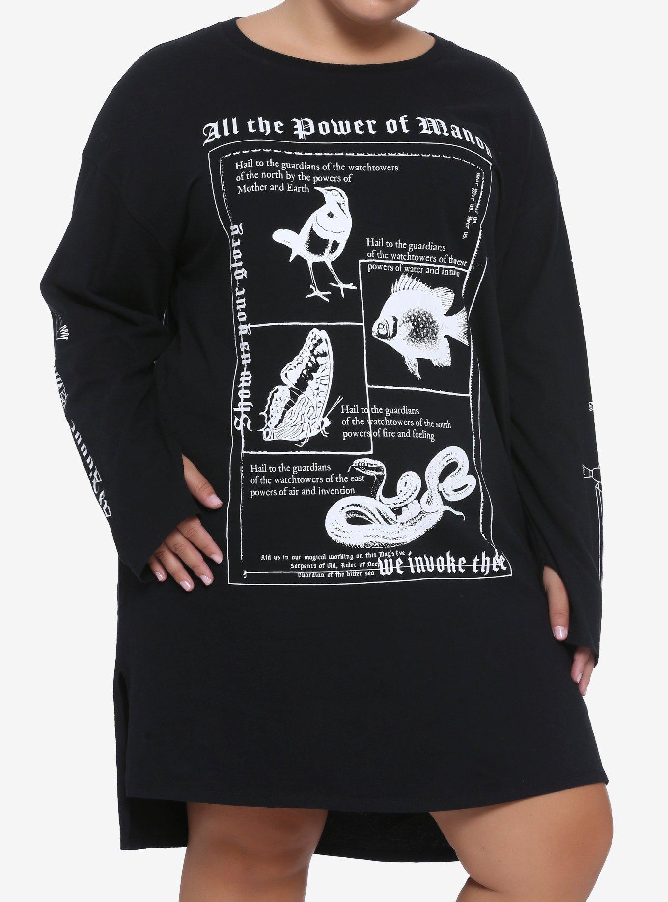 The Craft Powers Of Manon Long-Sleeve T-Shirt Dress Plus Size, BLACK, hi-res