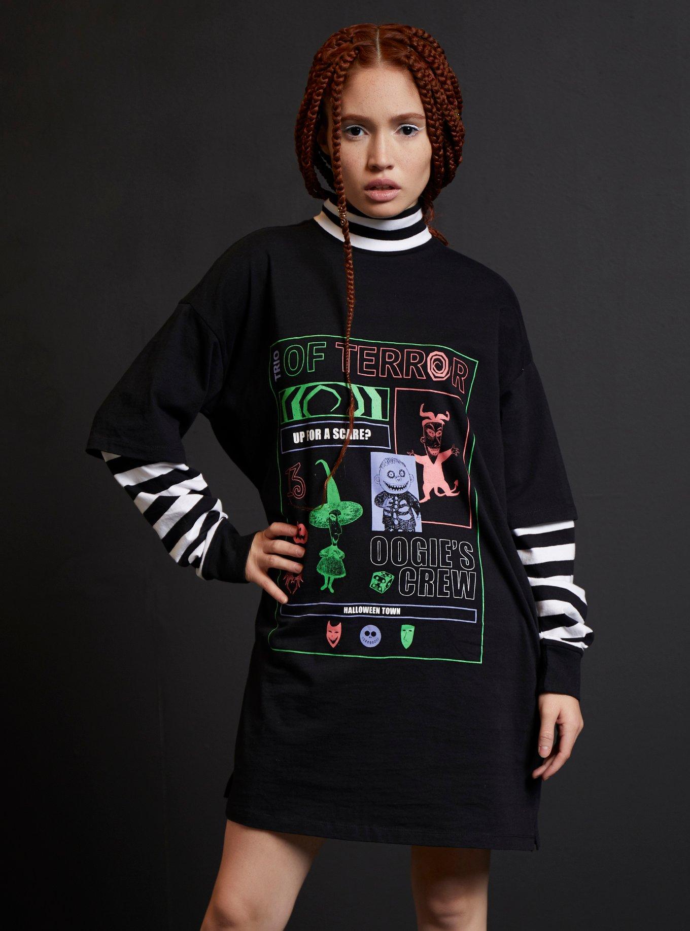 The Nightmare Before Christmas Oogie's Crew Mock Neck Long-Sleeve T-Shirt Dress, BLACK, hi-res