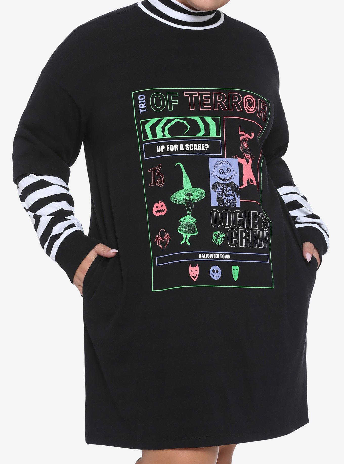 The Nightmare Before Christmas Oogie's Crew Mock Neck Long-Sleeve T-Shirt Dress Plus Size, BLACK, hi-res