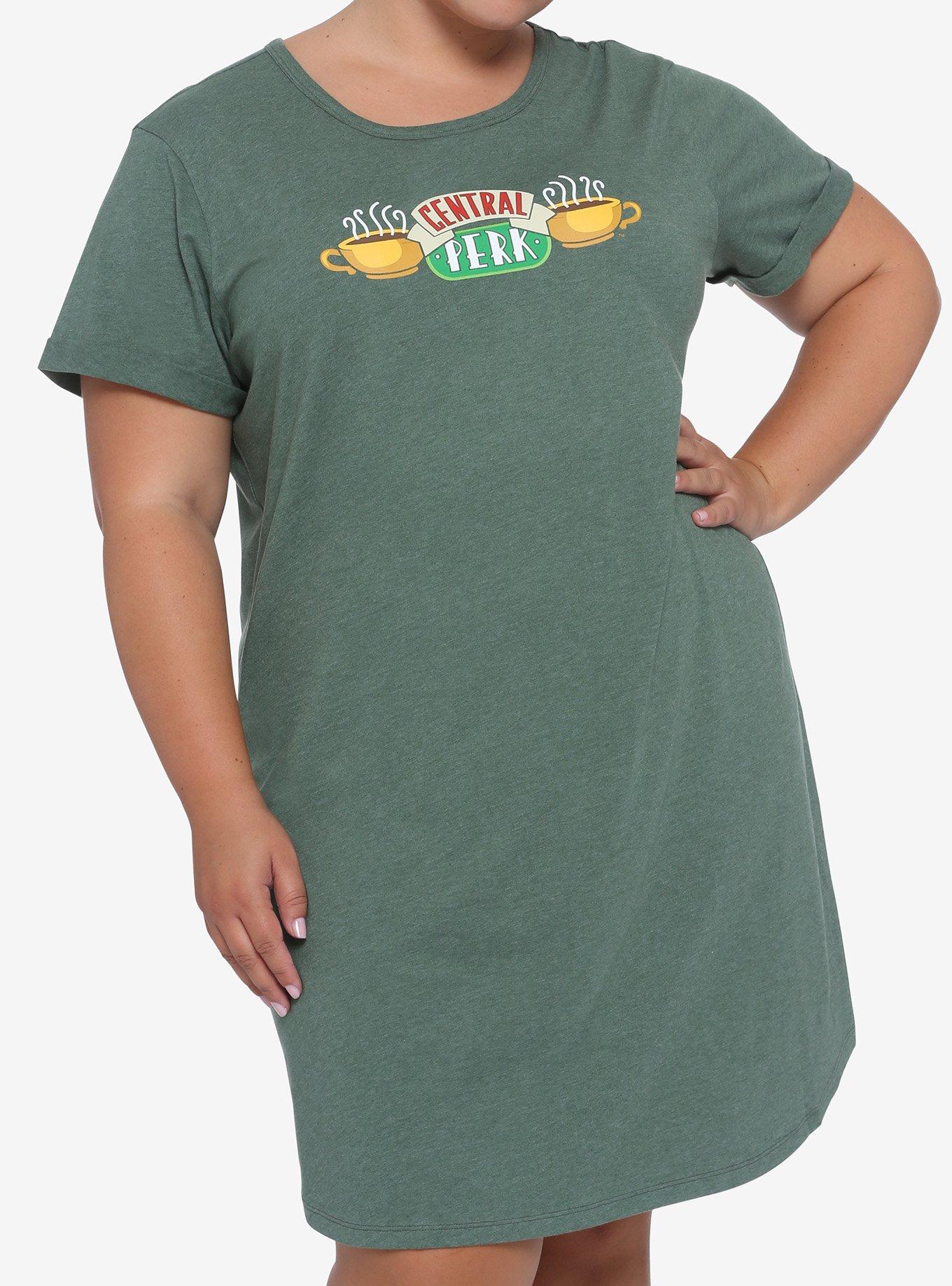 Friends Central Perk T-Shirt Dress Plus Size, GREEN HEATHER, hi-res