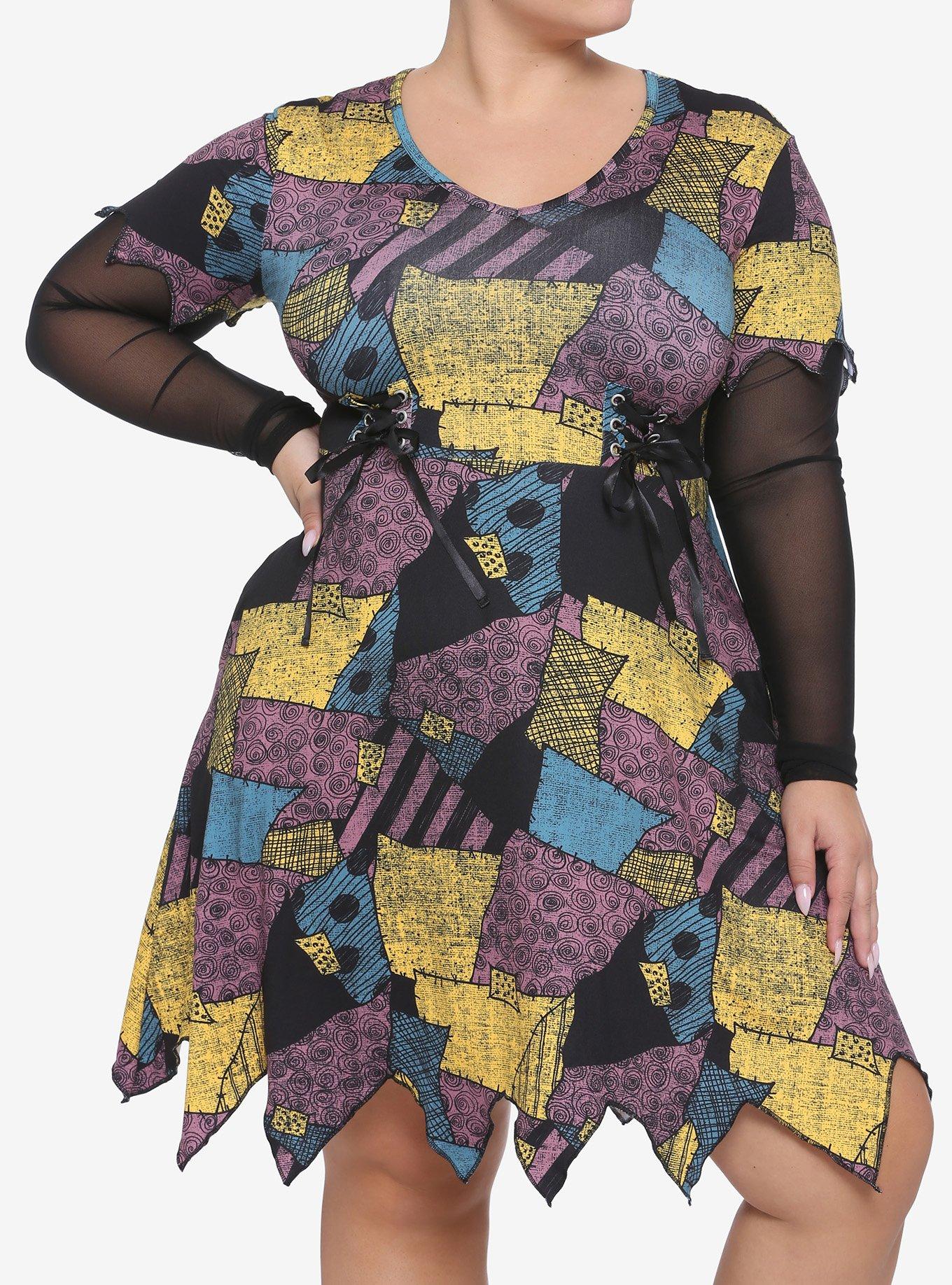The Nightmare Before Christmas Sally Mesh Long-Sleeve Dress Plus Size, MULTI, hi-res