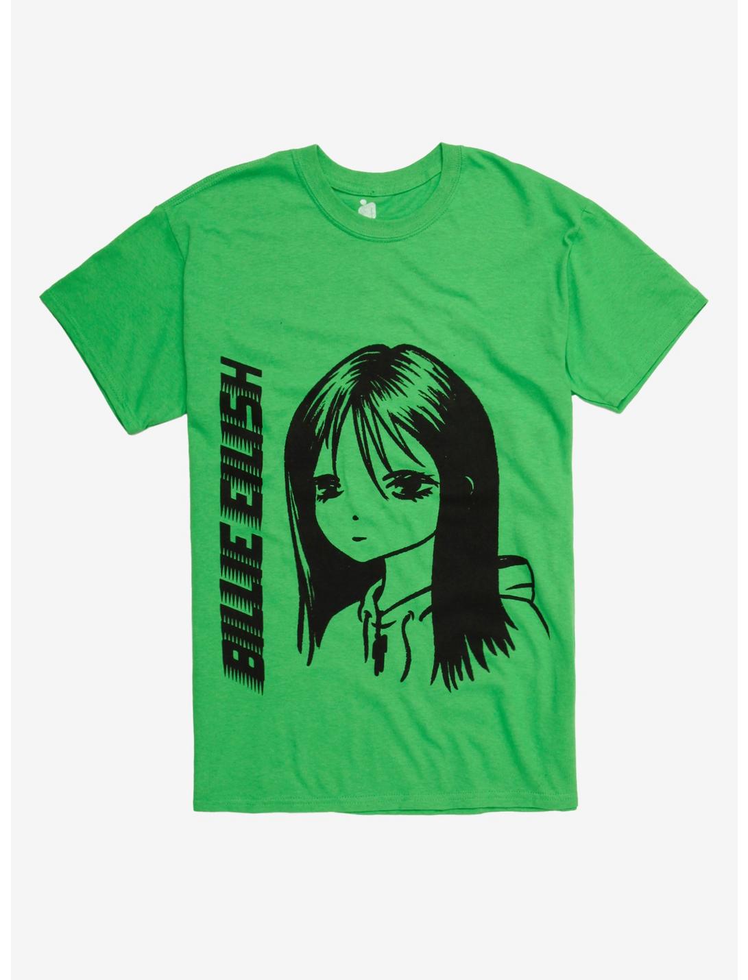 Billie Eilish Anime Portrait T-Shirt, GREEN, hi-res