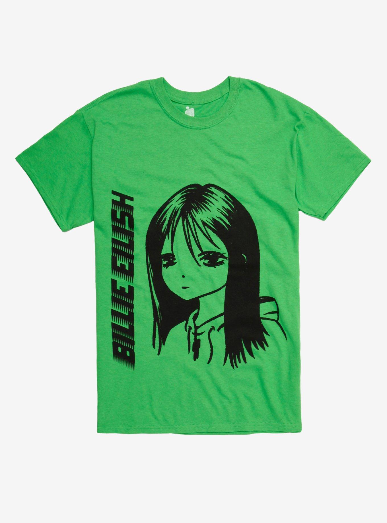 Billie Eilish Anime Portrait T-Shirt, GREEN, hi-res