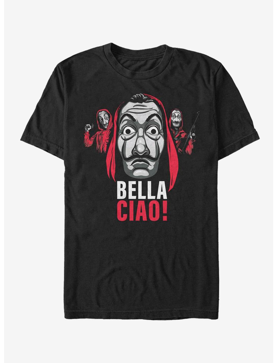 La Casa De Papel Ciao Masked Trio T-Shirt, BLACK, hi-res