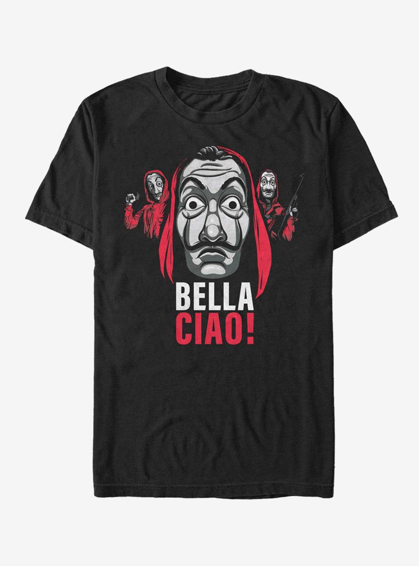 La Casa De Papel Ciao Masked Trio T-Shirt, BLACK, hi-res