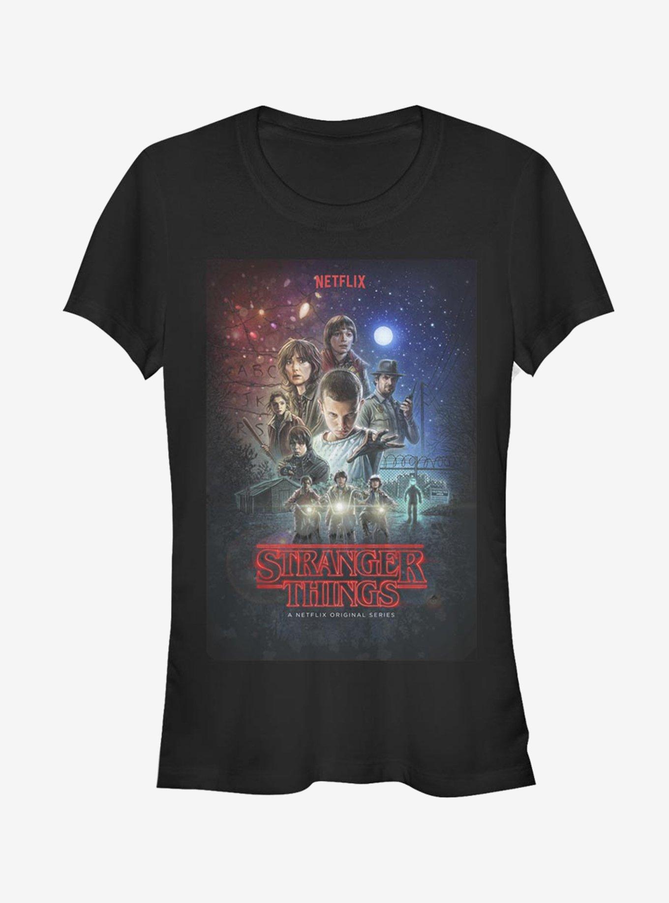 Stranger Things Classic Illustrated Poster Girls T-Shirt, BLACK, hi-res