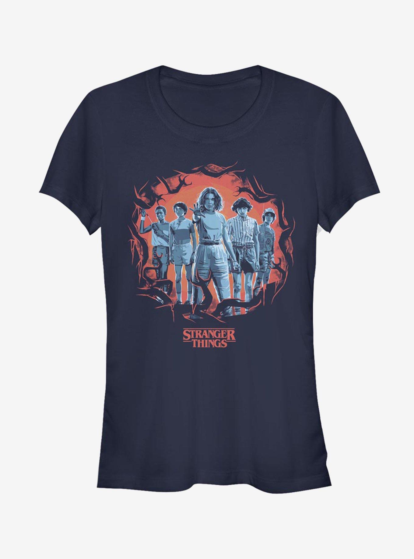 Stranger Things Tonal Eleven Group Pose Girls T-Shirt, NAVY, hi-res