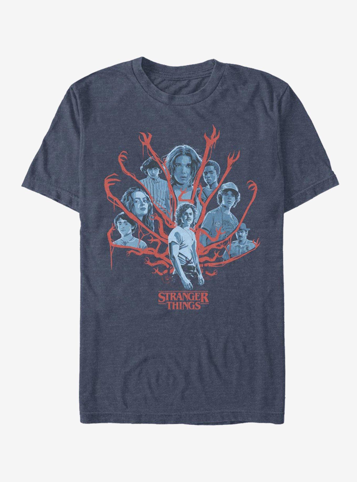 Stranger Things Tonal Gorgon Group Shot T-Shirt, NAVY HTR, hi-res