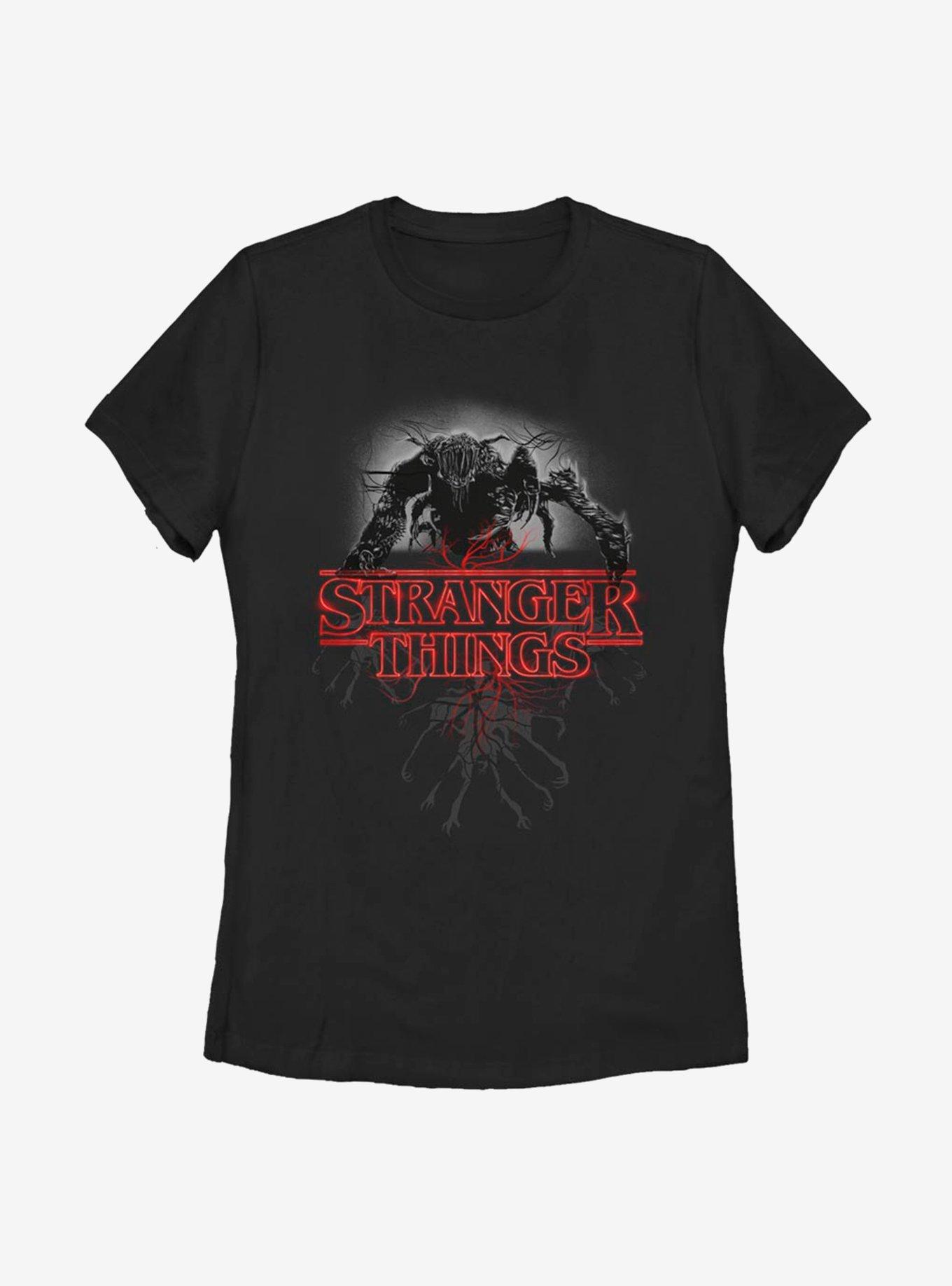 Stranger Things Logo Demogorgon Womens T-Shirt, BLACK, hi-res