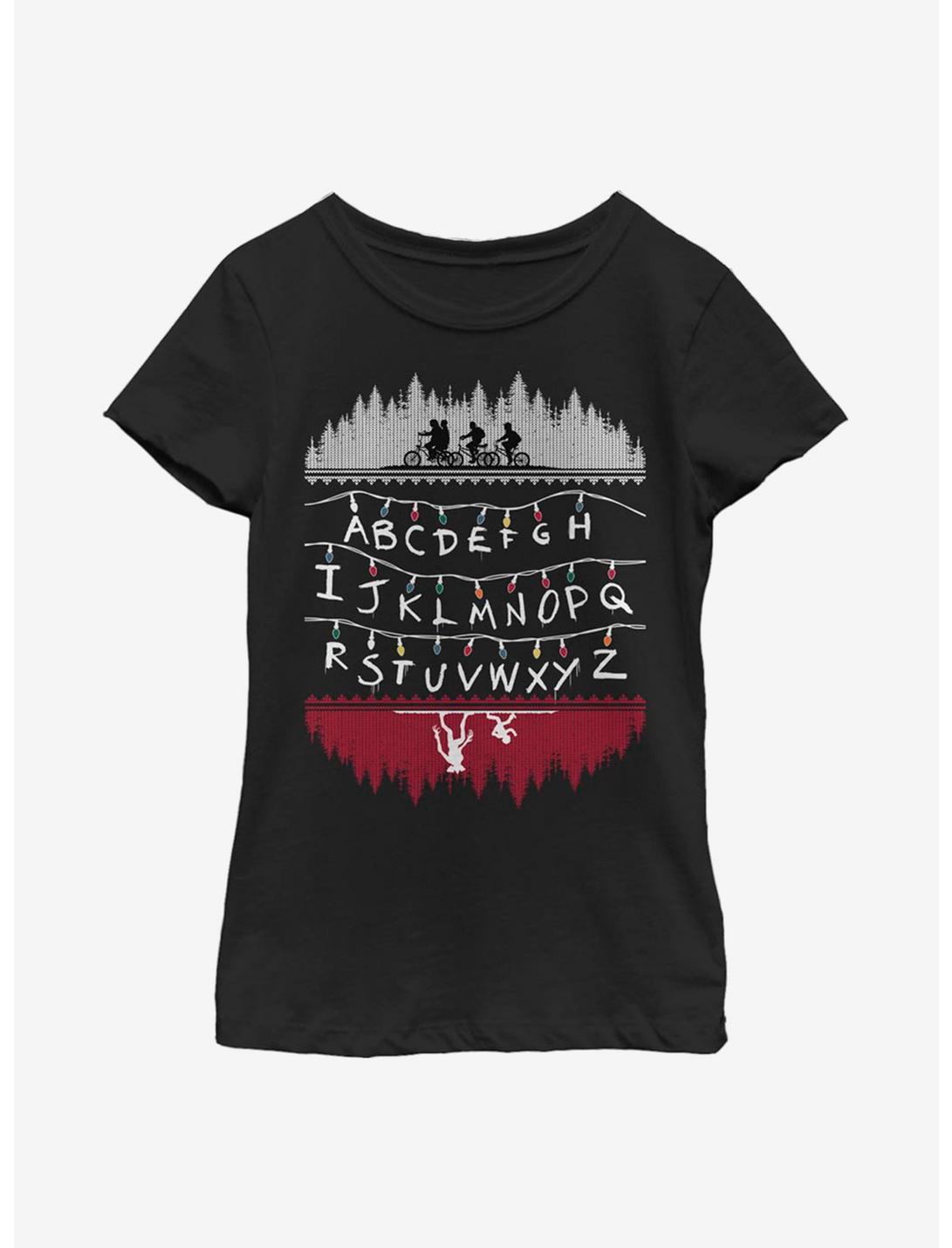 Stranger Things Alphabet Lights Youth Girls T-Shirt, BLACK, hi-res