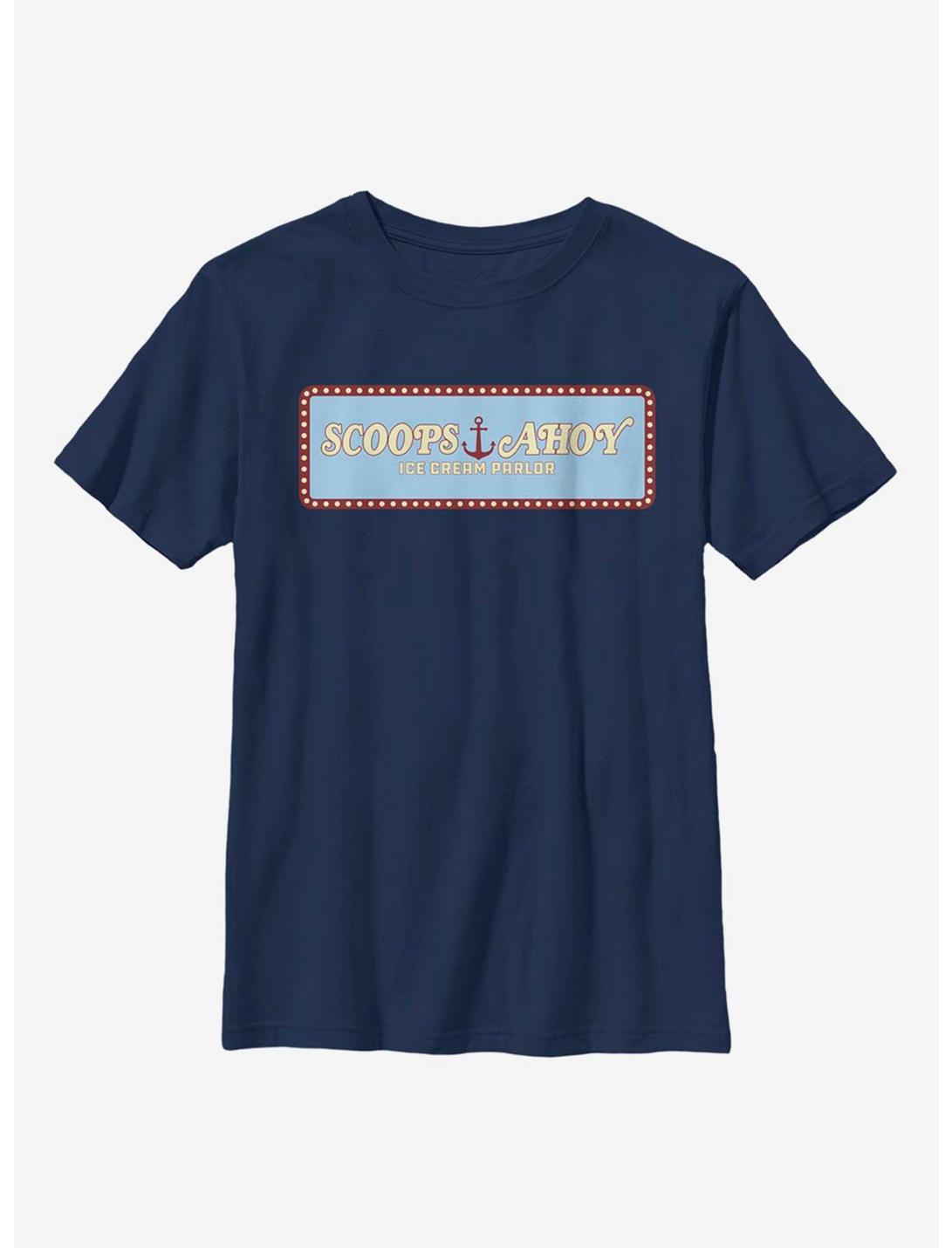 Stranger Things Scoops Ahoy Panel Youth T-Shirt, NAVY, hi-res
