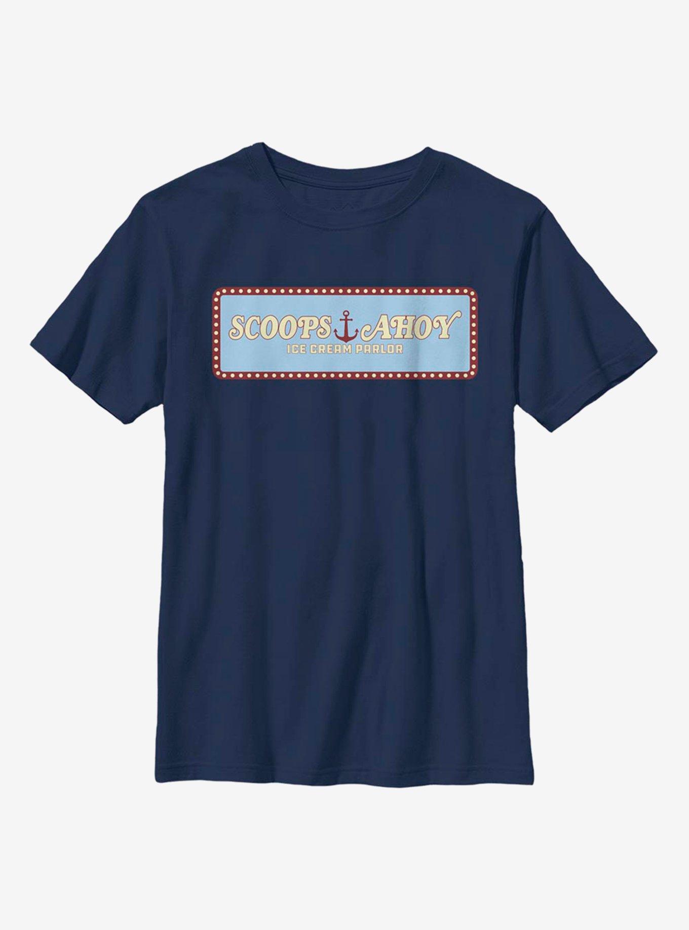 Stranger Things Scoops Ahoy Panel Youth T-Shirt, NAVY, hi-res