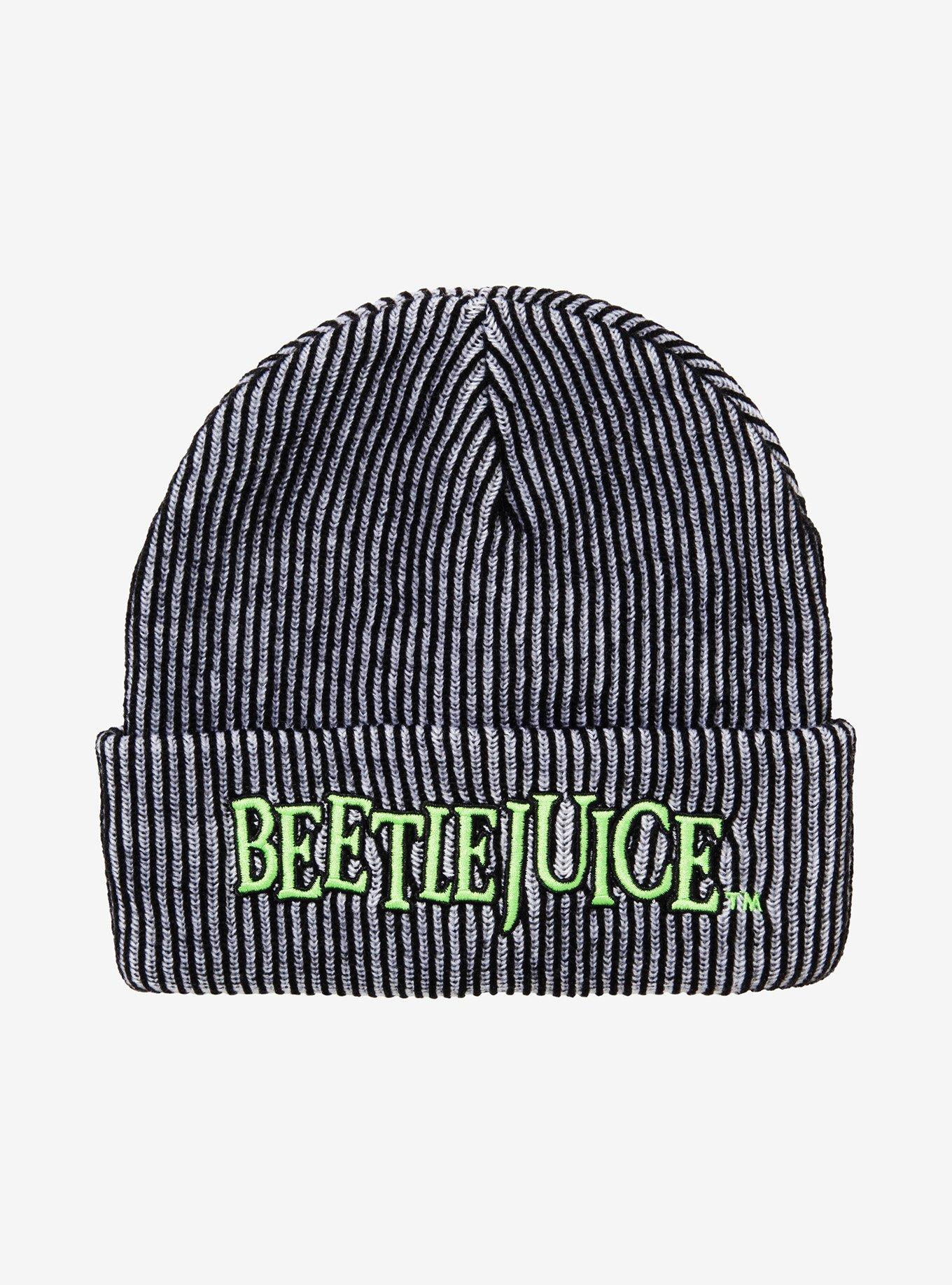 Beetlejuice Black & Grey Stripe Beanie, , hi-res