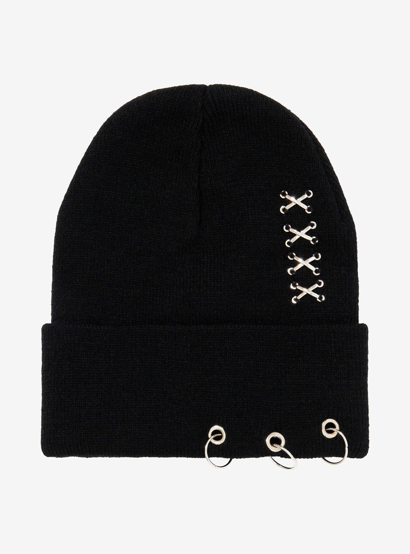 Black Pierced Beanie, , hi-res