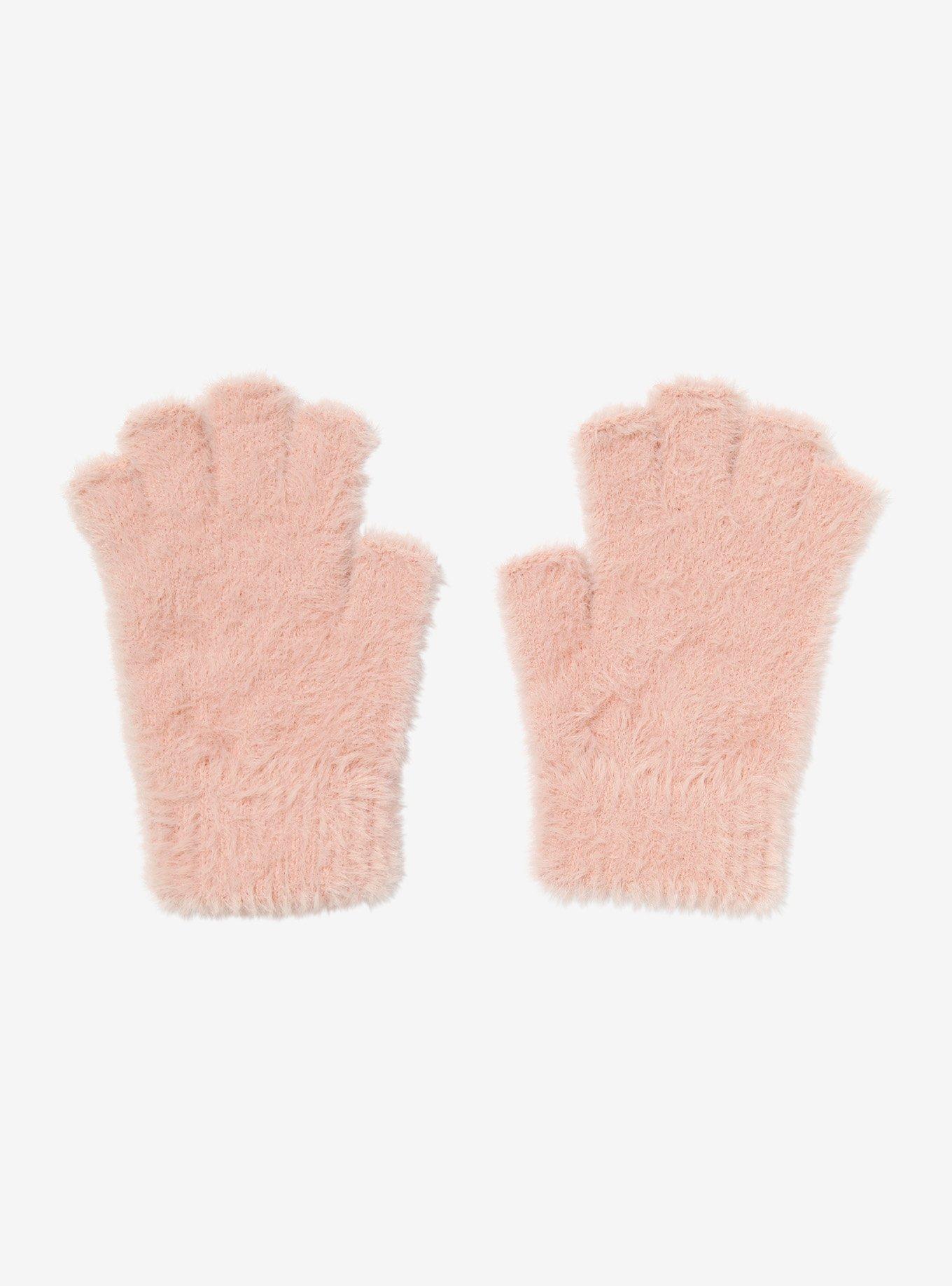 Pink Fuzzy Fingerless Gloves, , hi-res