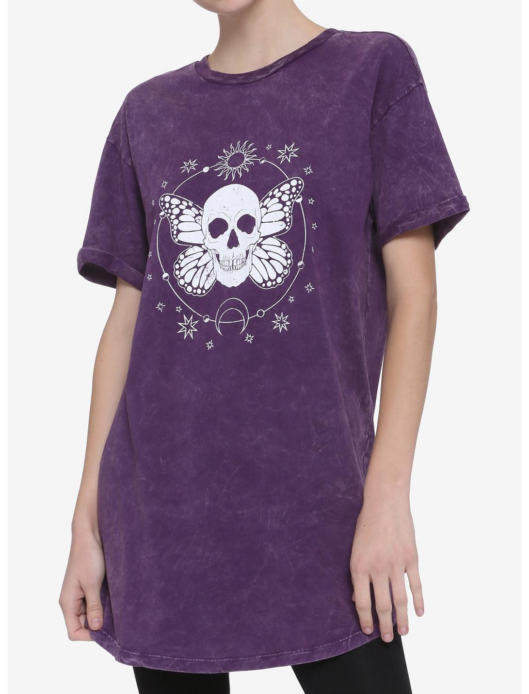 Butterfly Skull Purple Washed T-Shirt Dress, MULTI, hi-res