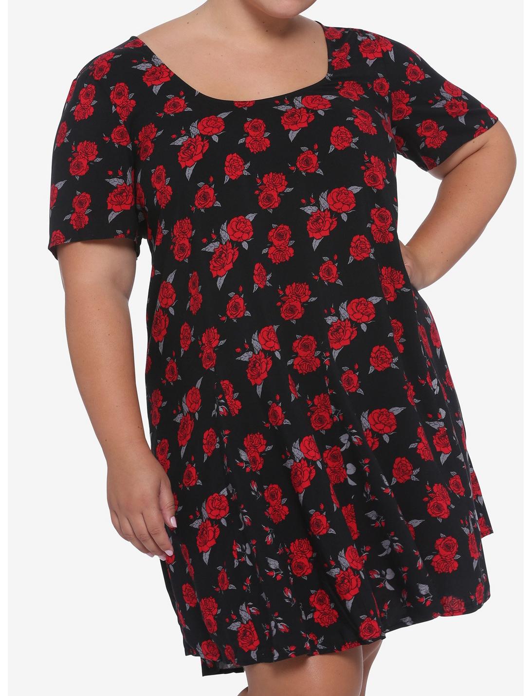 Red Roses Scoop Neck Dress Plus Size, MULTI, hi-res