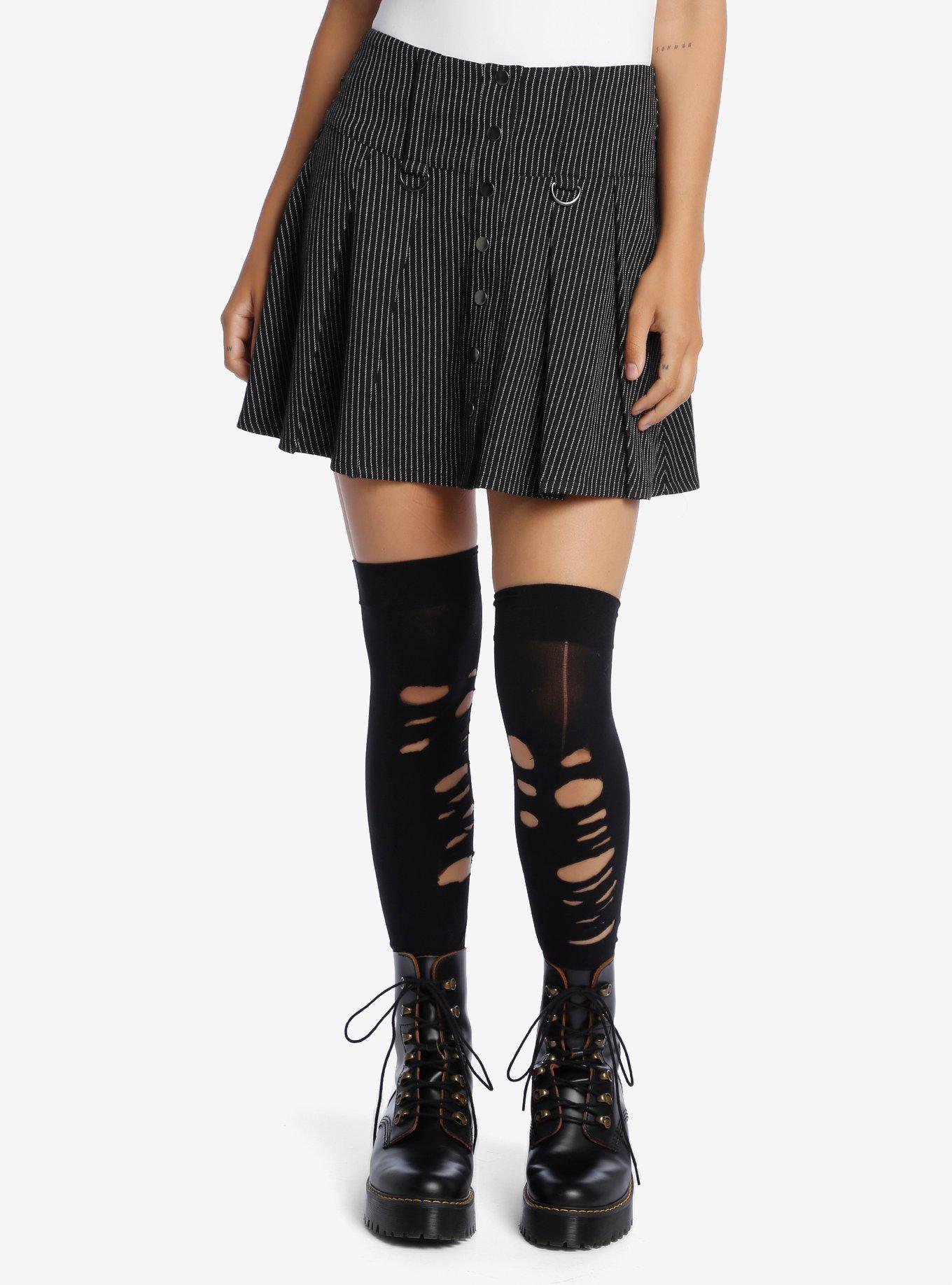 Pinstripe D-Ring Pleated Skirt