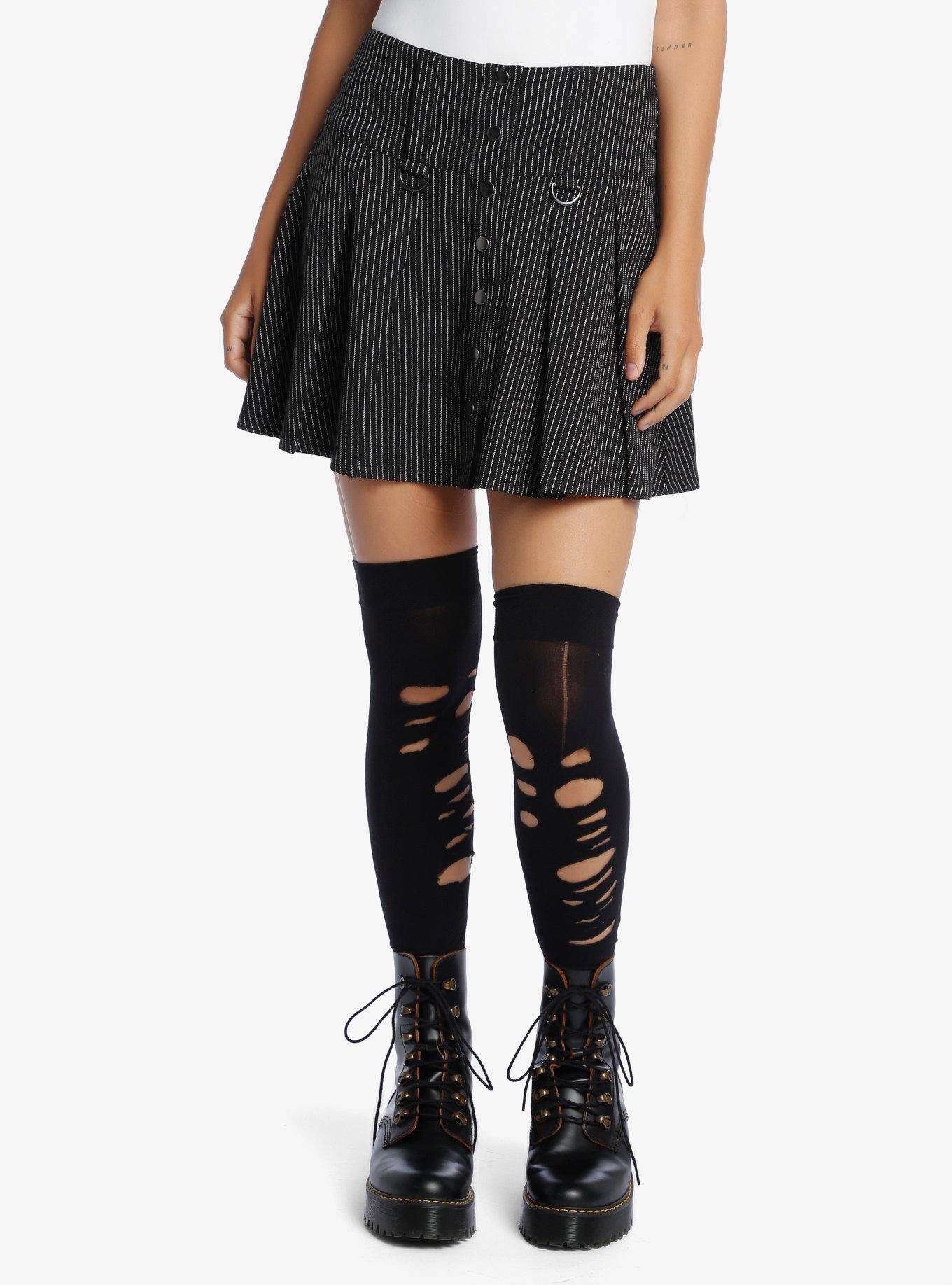 Pinstripe D-Ring Pleated Skirt, PINSTRIPE, hi-res