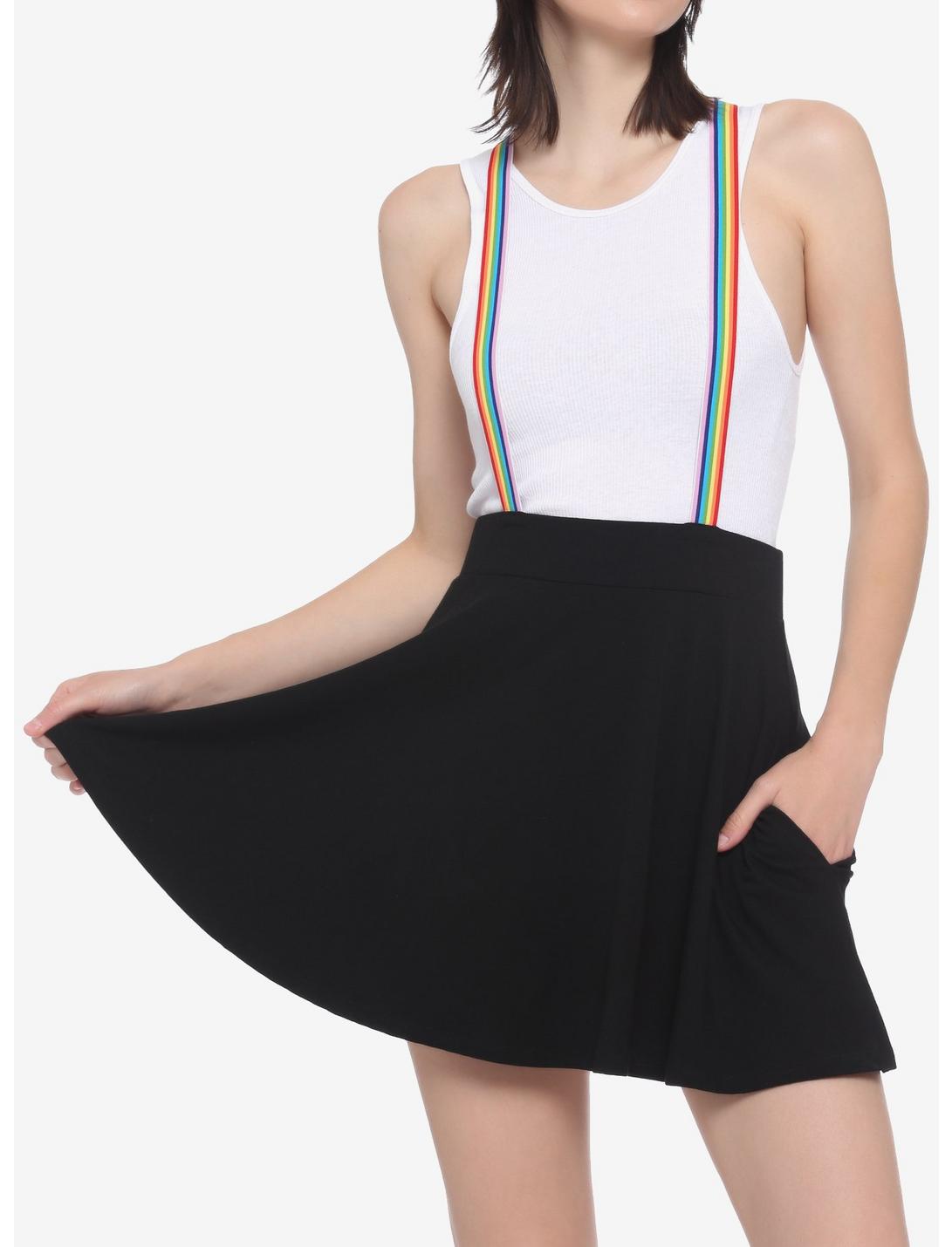 Rainbow Suspender Circle Skirt, BLACK, hi-res