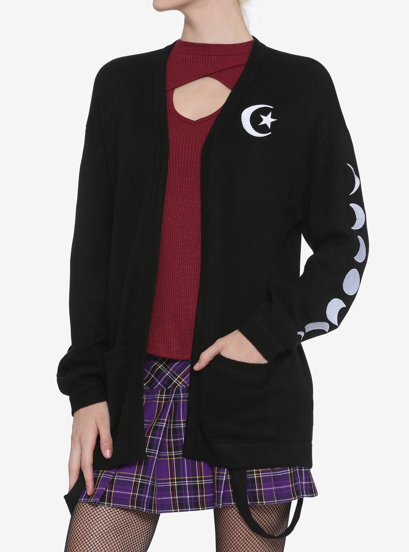 Moon Phase Girls Open Cardigan, BLACK, hi-res