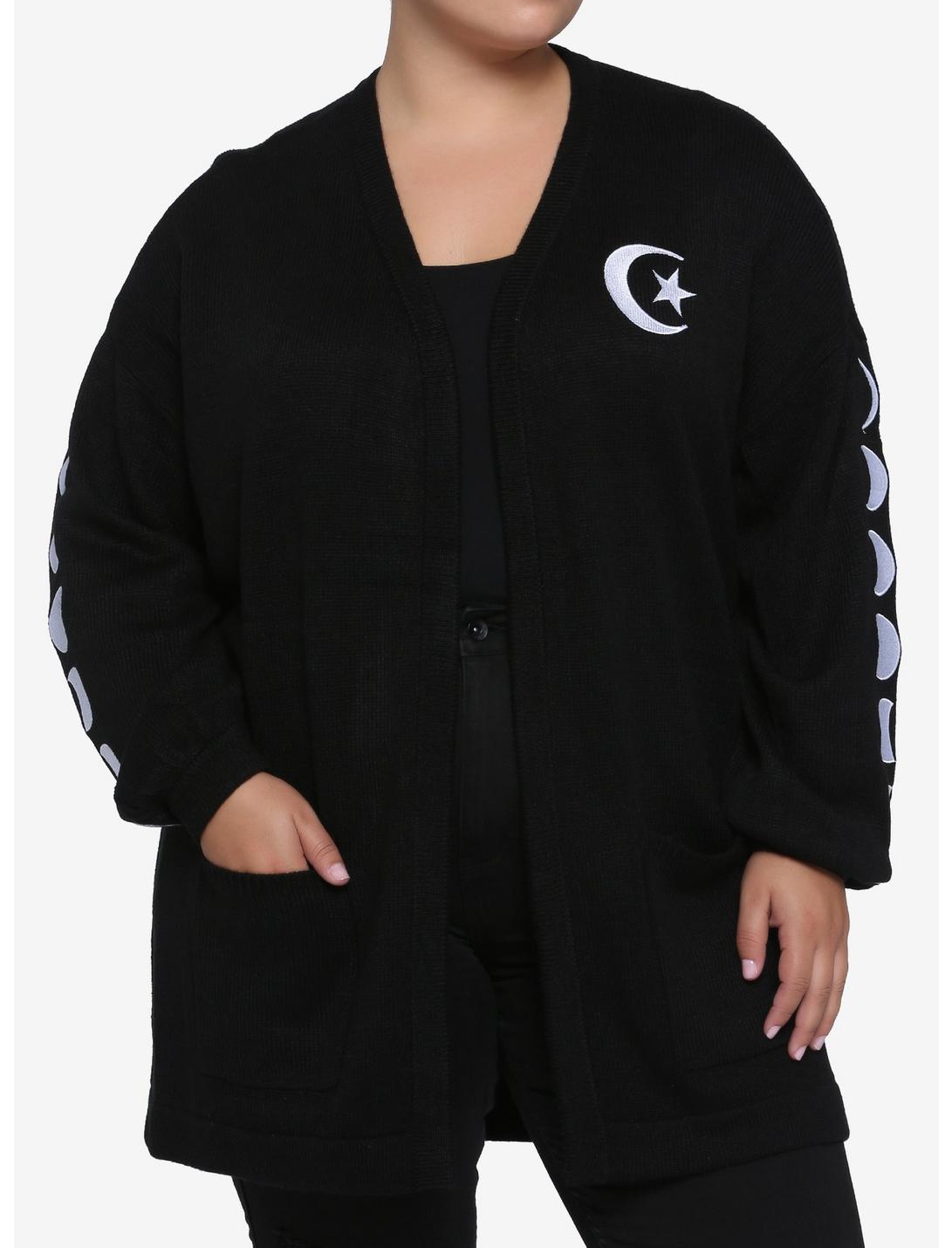 Embroidered Moon Phase Girls Open Cardigan Plus Size, MULTI, hi-res