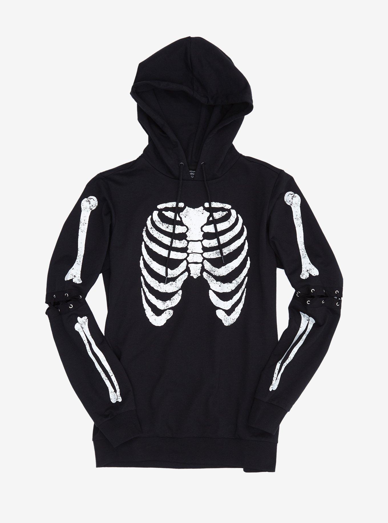 Skeleton Lace-Up Sleeve Girls Hoodie