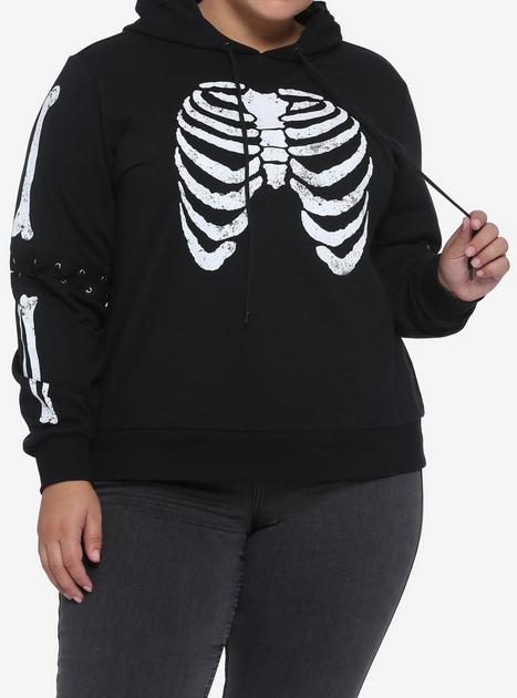 Skeleton Lace-Up Sleeve Girls Hoodie Plus Size | Hot Topic