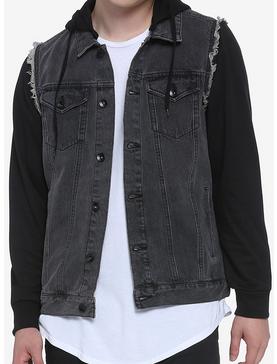 Black Removable Hood & Sleeves Denim Jacket, , hi-res