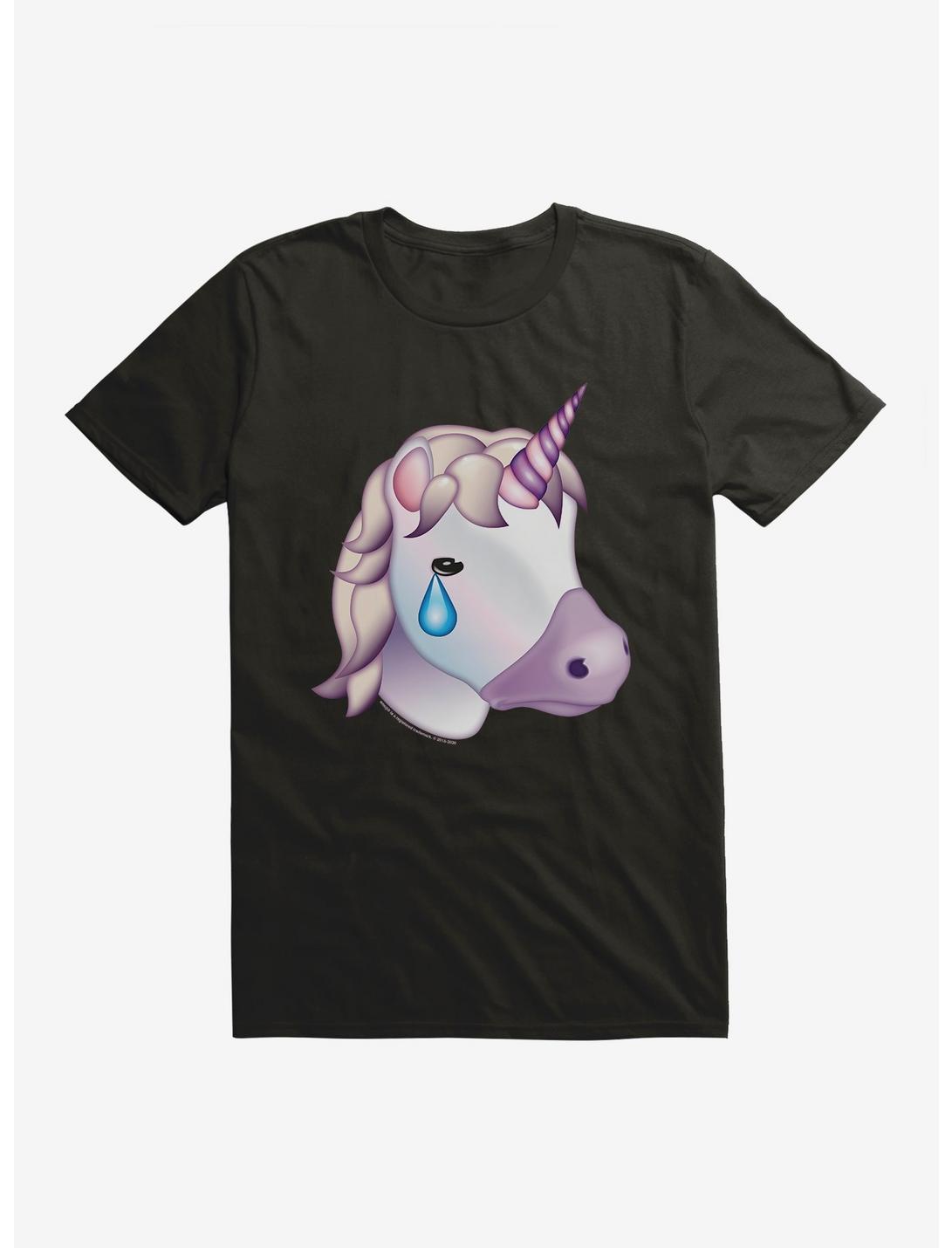 Emoji Unicorn Teary Eyes T-Shirt, BLACK, hi-res