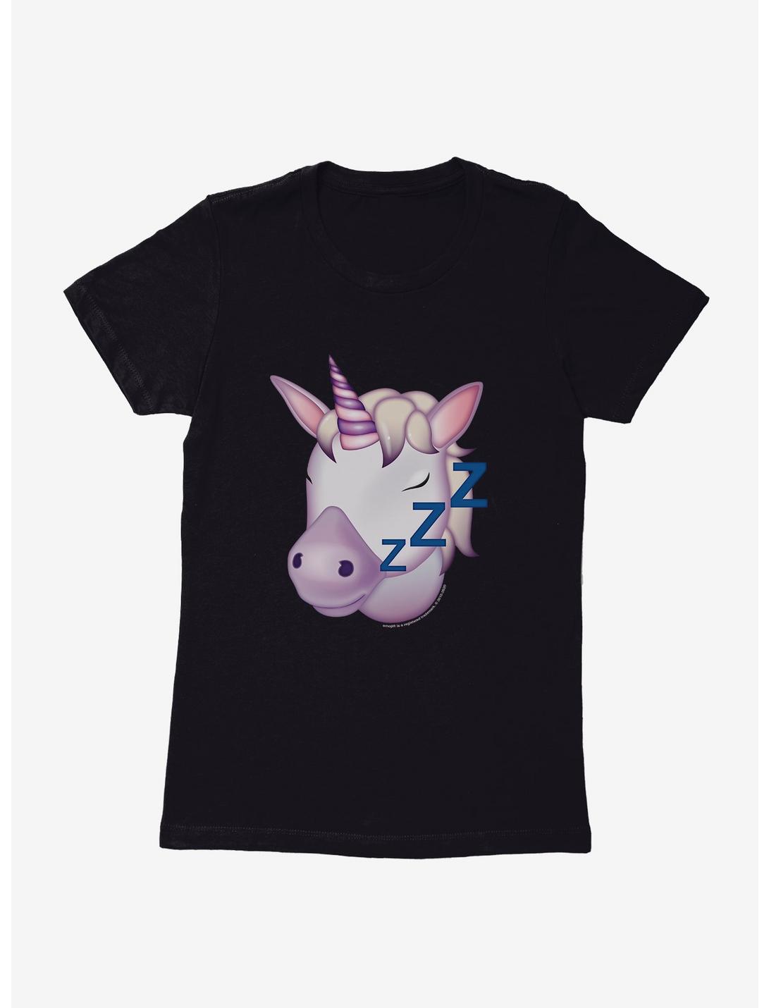 Emoji Unicorn Sleepy Womens T-Shirt, BLACK, hi-res