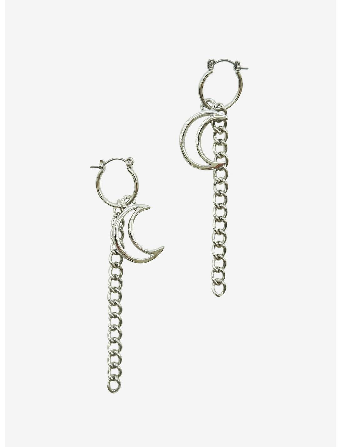 Silver Moon Chain Mini Hoop Earrings, , hi-res