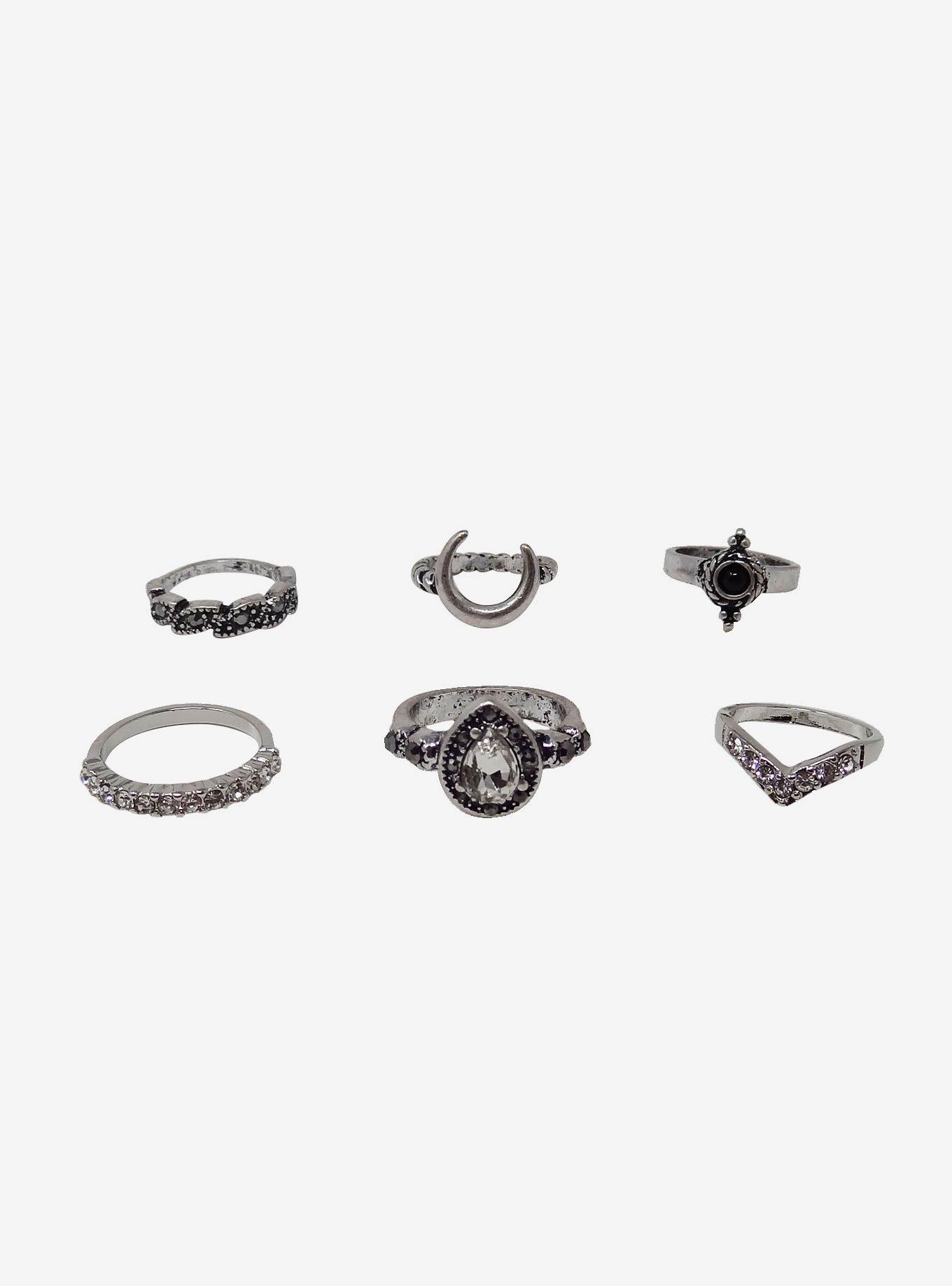 Black & Silver Bling Ring Set Hot Topic