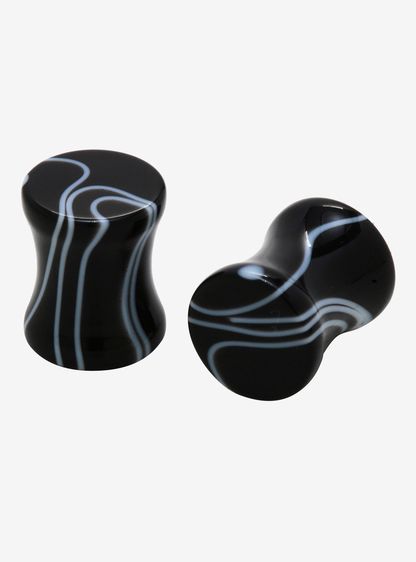 Acrylic Black & White Marble Double Flare Plug 2 Pack, MULTI, hi-res